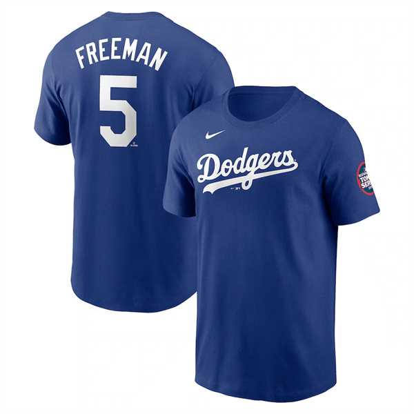 Men's Los Angeles Dodgers #5 Freddie Freeman Royal 2025 Tokyo Series Name & Number T-Shirt,We sell and wholesale Men's Los Angeles Dodgers #5 Freddie Freeman Royal 2025 Tokyo Series Name & Number T-Shirt on line form chian!